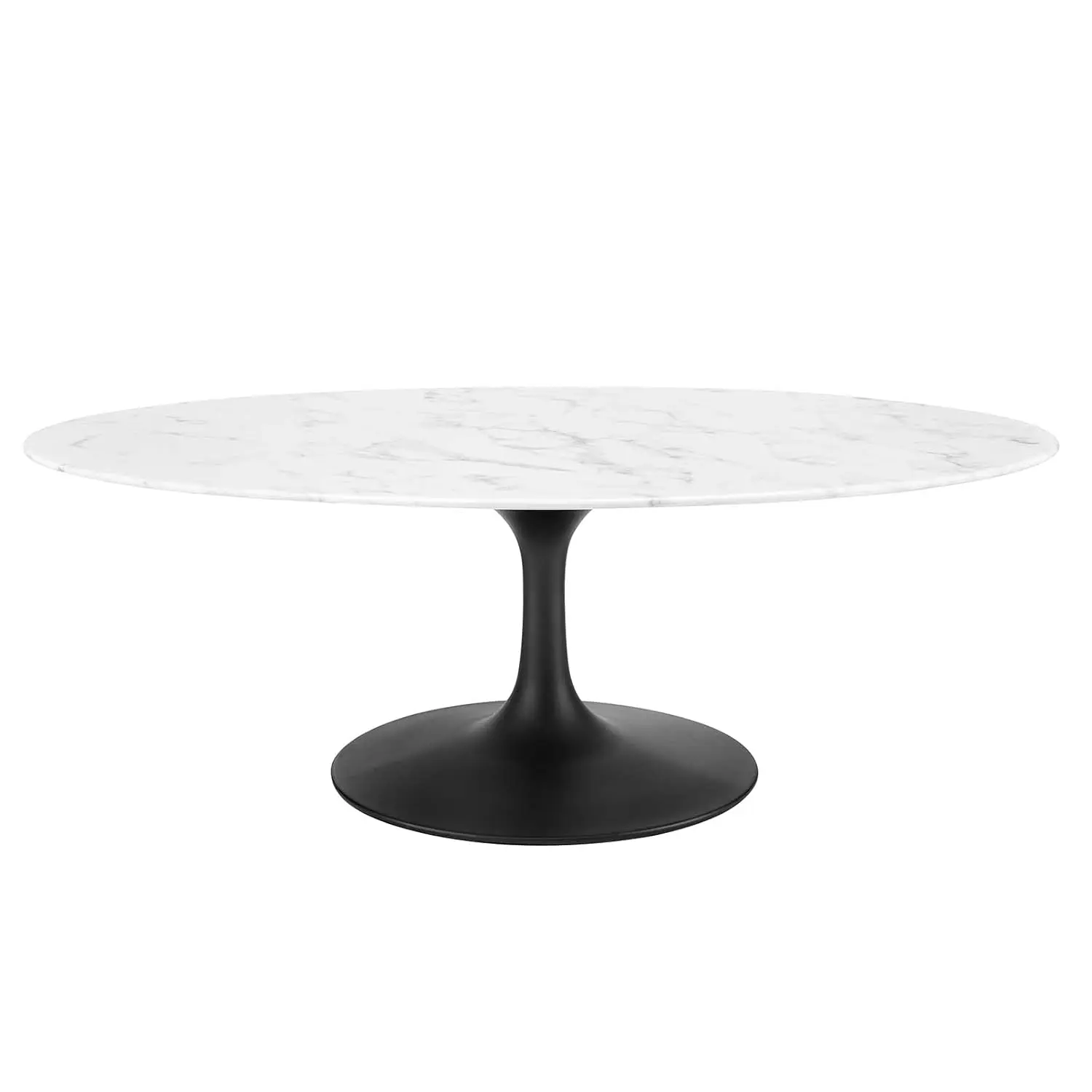 Mid-Century Modern 48" Oval Artificial Marble Coffee Table In Black White, Customized