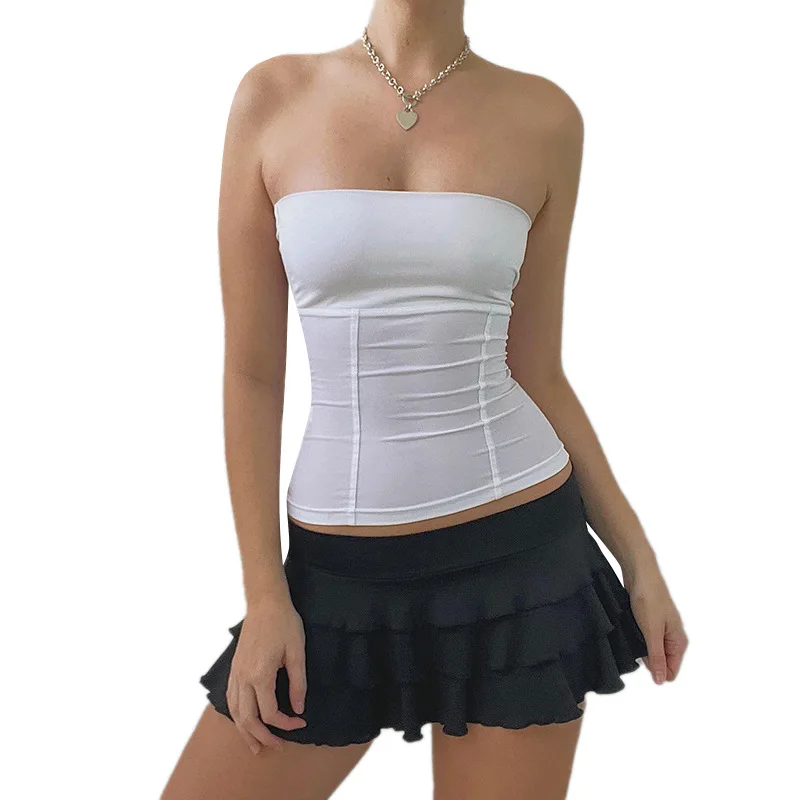 y2k Strapless Corset Tops Summer White Off Shoulder Tanks Women Sleeveless Tube Top Sexy Skinny Fit Bustier Clothes