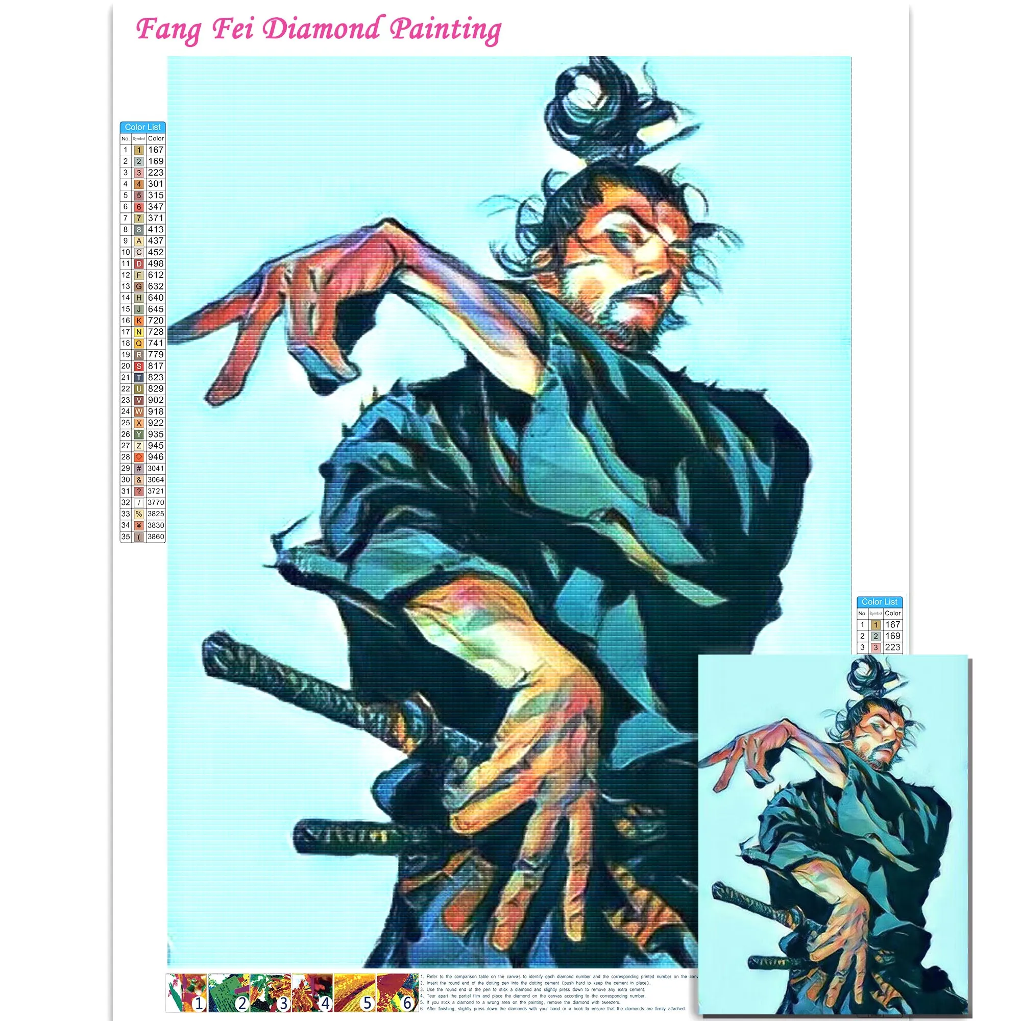 Peinture de diamant Miyamoto Musashi, Kit de broderie de samouraï Bushido, Art mural, point de croix, image en strass, mosaïque, décor de maison, bricolage