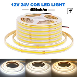 12V 24V COB Neon Strip Waterproof 480Leds/M 0.5M-20M 3000K 4000K 6000K Home Decor High Brighter Flexible Ribbon Rope LED Light