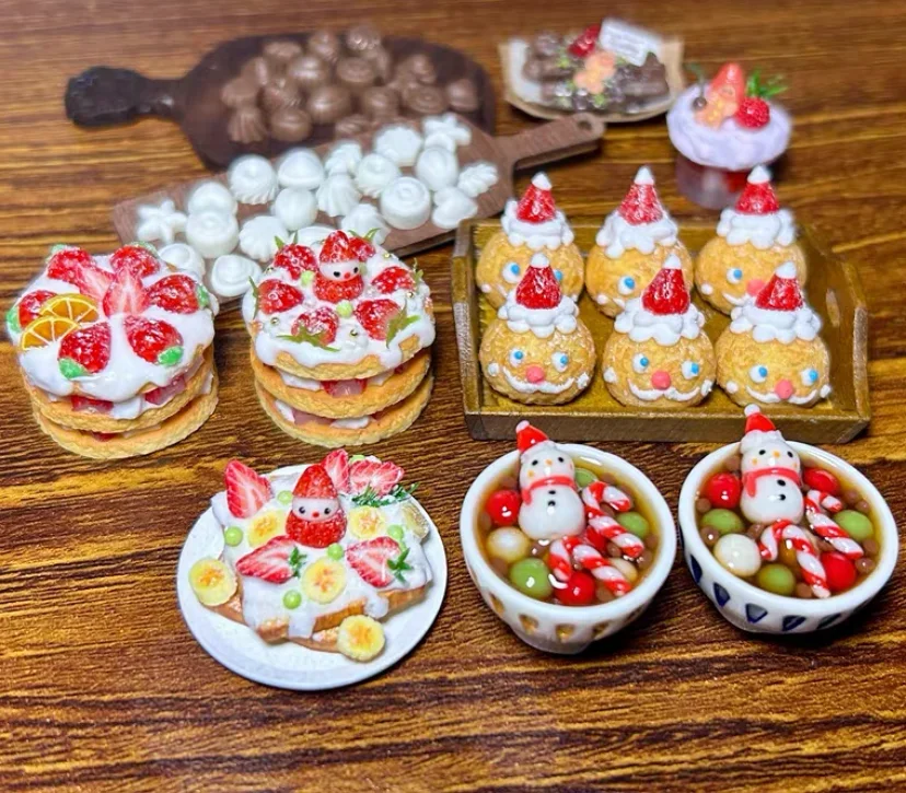 Christmas Diy Decoration Miniature Santa Claus Snowman Christmas Tree Dessert Cookies Doll House Accessories Bjd Doll Full Set