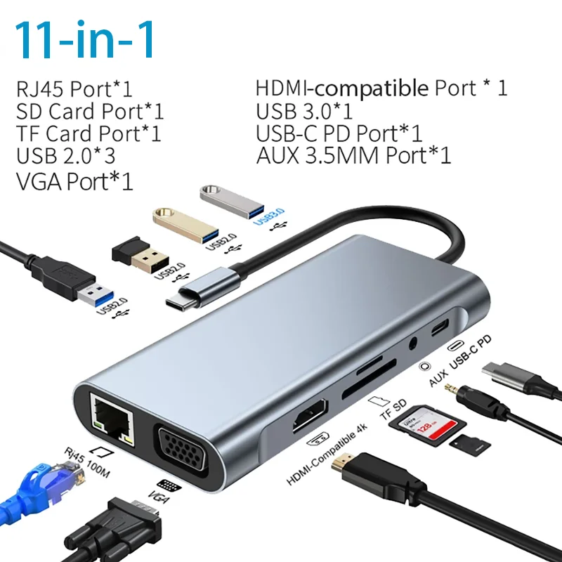 

USB-хаб Type-C, разветвитель, док-станция Thunderbolt 3, адаптер для ноутбука, совместимый с MacBook Air M1, iPad Pro