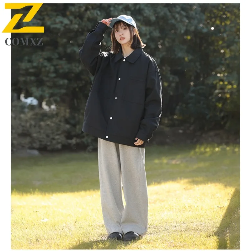 

COMXZ 2025 Spring Autumn Stand Collar Jacket Men Fashion Turn Down Collar Coat with 3D Pockets Youth Trendy Casual sport Outwear