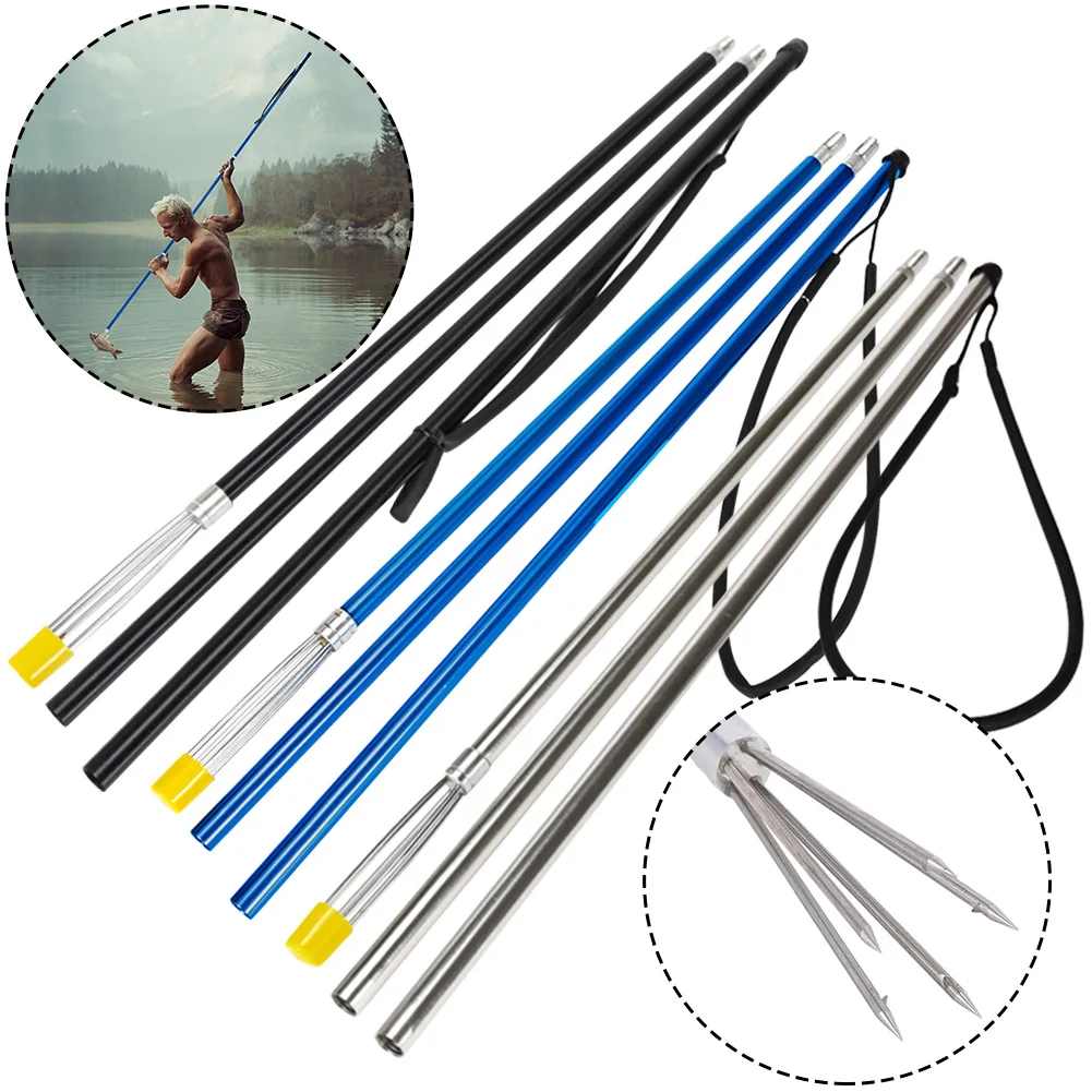 3-Piece Fishing Harpoon Spear with 5 Barbed Rods & Lanyard Inverted Spear Harpoon Aluminum Alloy Detachable for Catch Fish