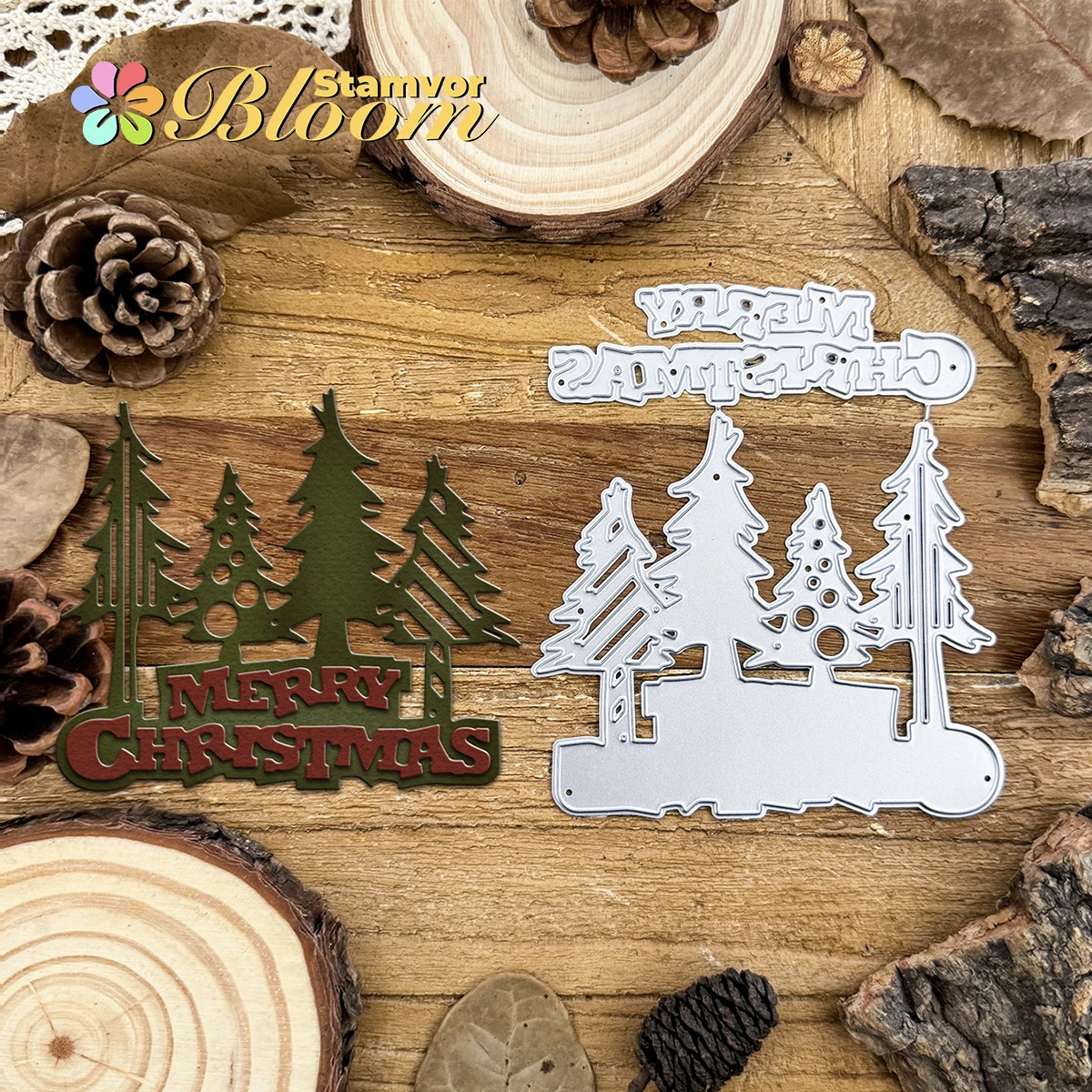Original Weihnachtsbäume Winter Froest MERRY CHRISTMAS Worte Metall Stanzformen Scrapbooking Dekorative Prägung