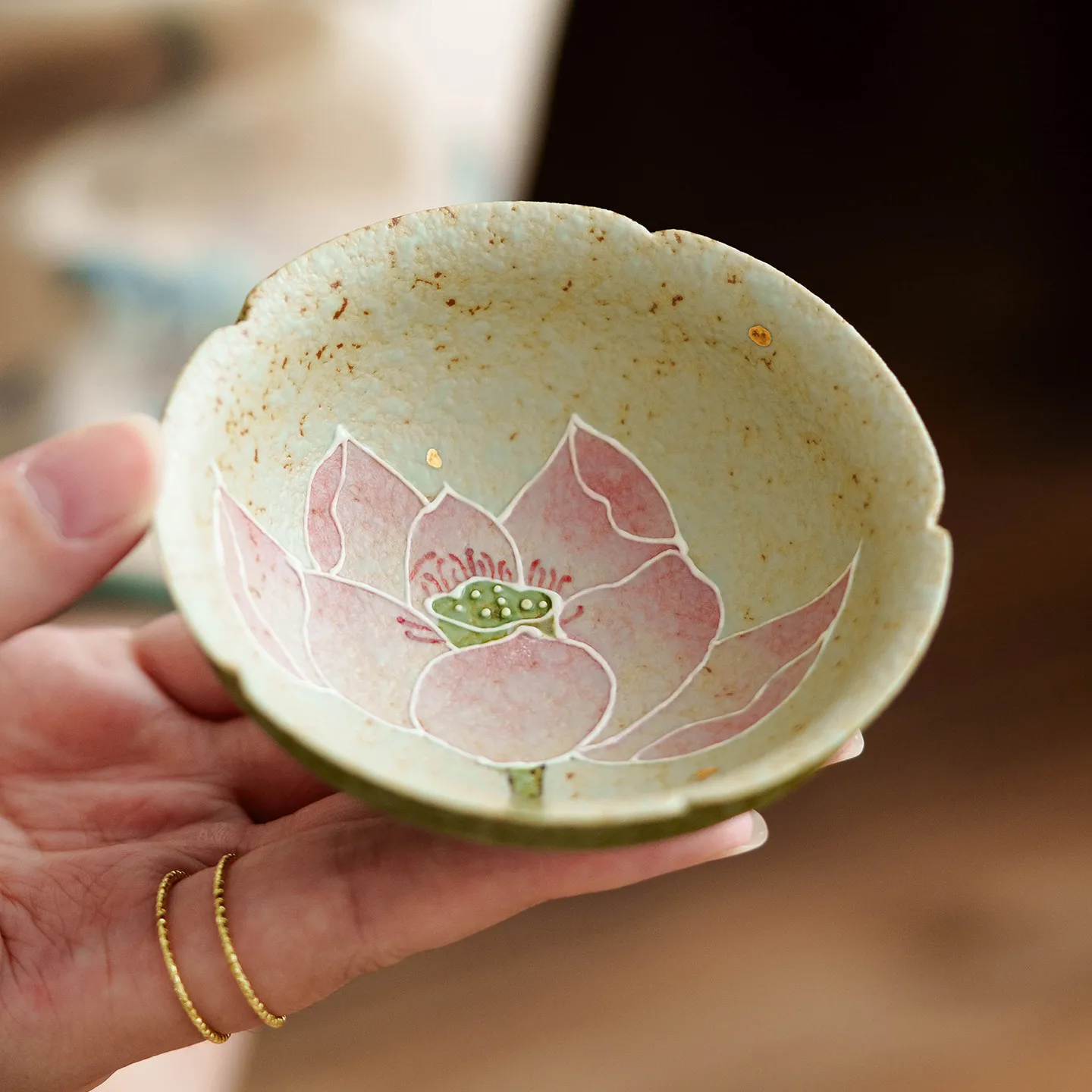 YFY malachite green flint red master cup ceramic teacup personal special lotus hat cup kung fu tea set single cup