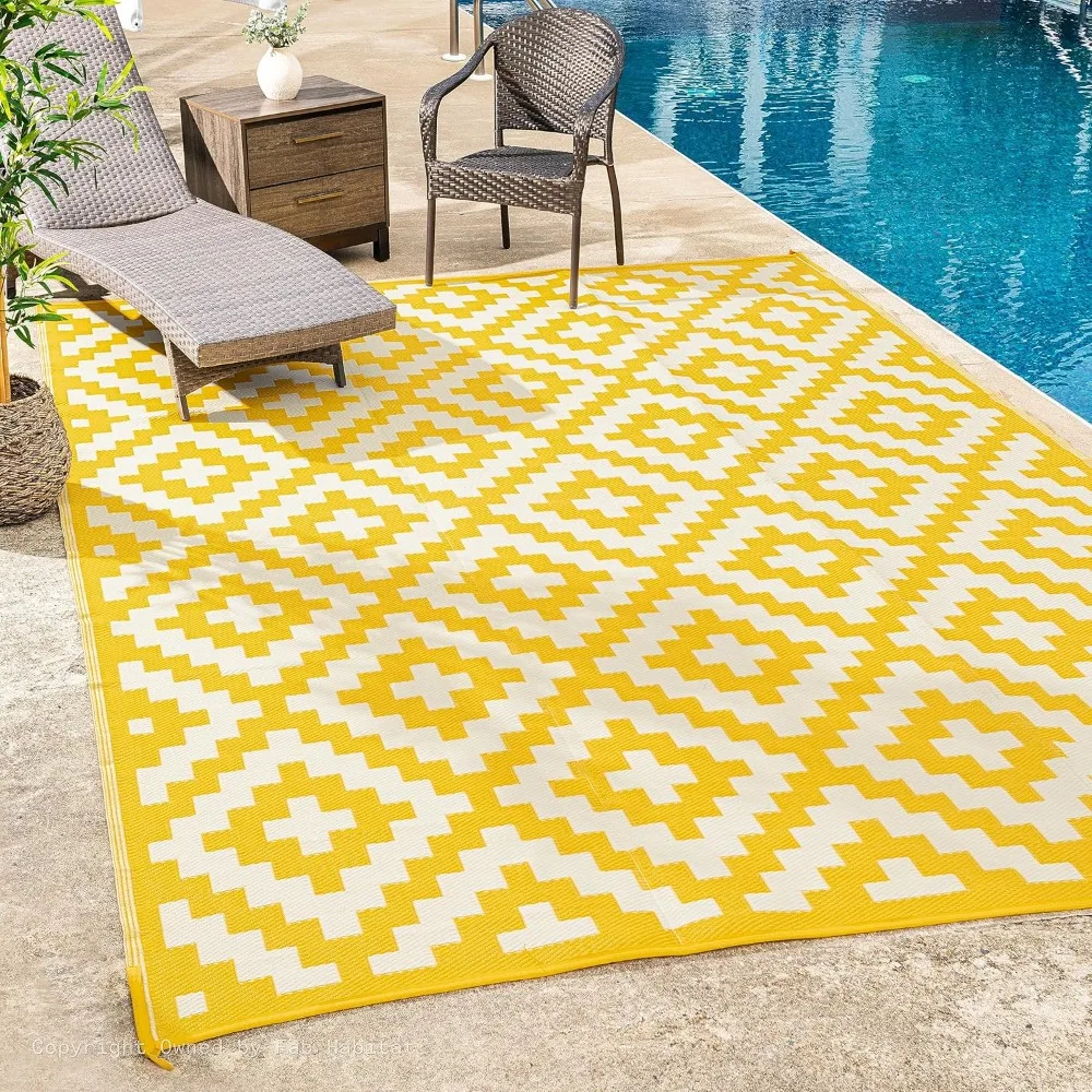 

Home Outdoor Camping Rug Waterproof, Fade Resistant, Reversible Premium Recycled Plastic Geometric - Large Patio, Deck