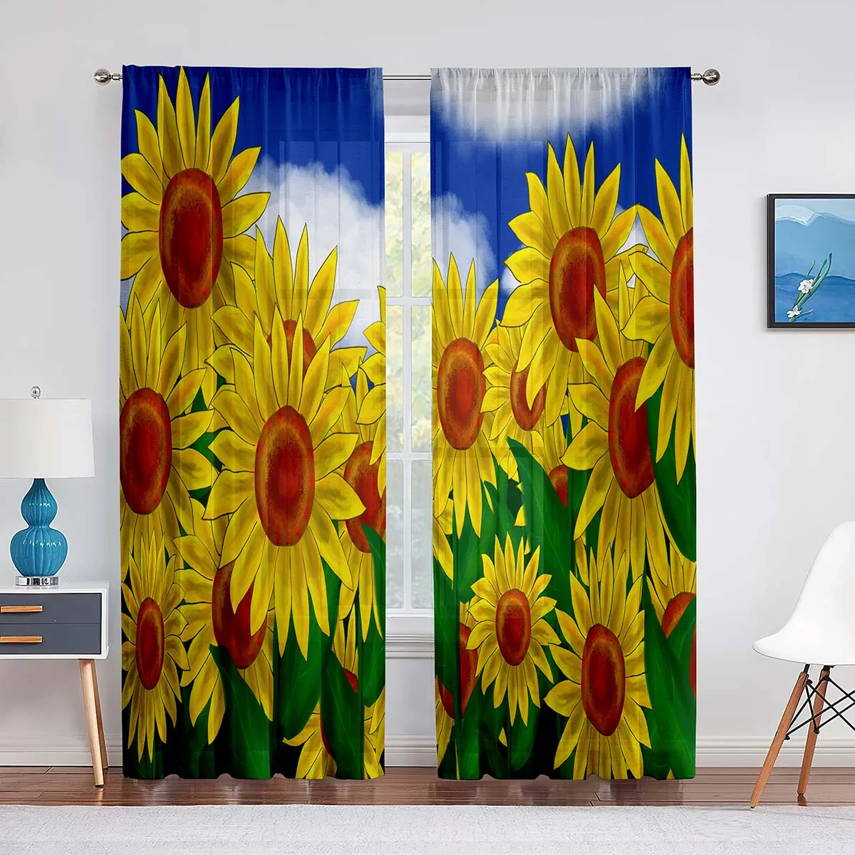 Oil Painting Sunflower Yellow Flowers Artwork Curtains for Living Room Bedroom  Kitchen Window Curtain 2Panels Semi-Blackout