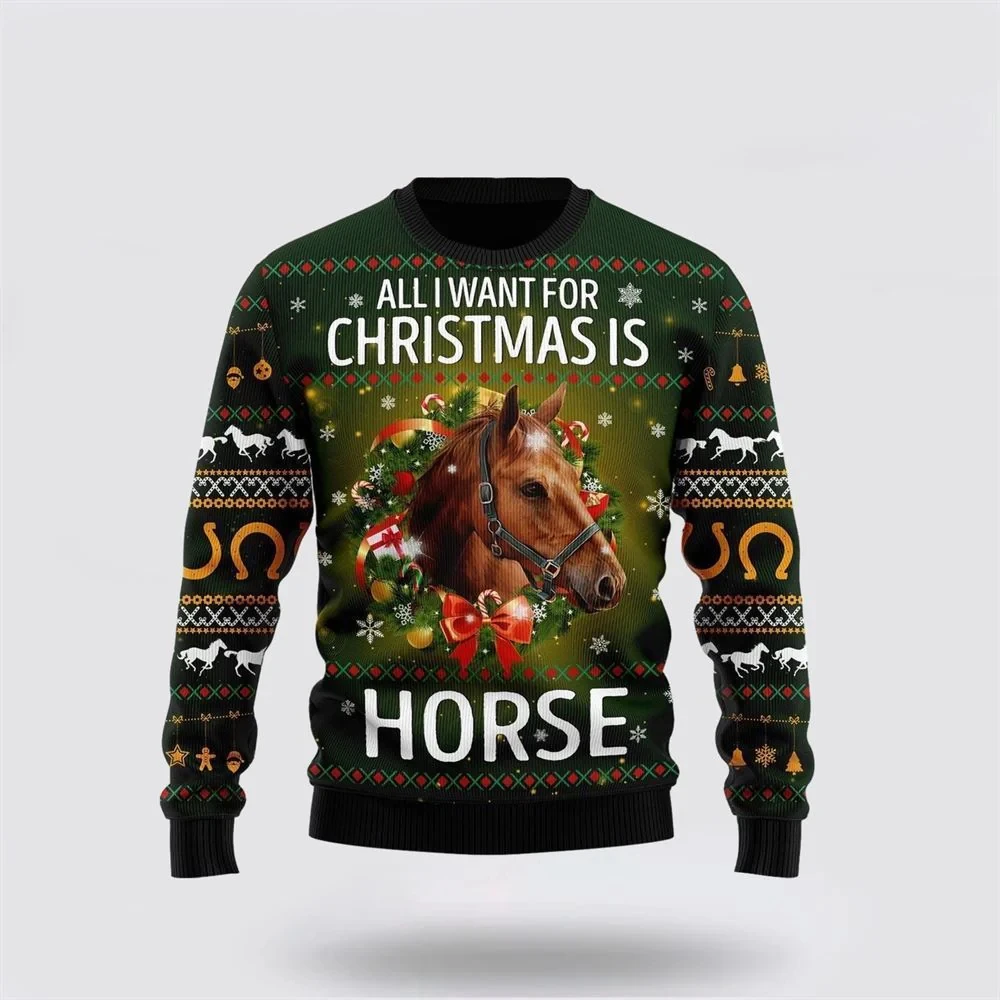 Masculino feminino feio natal moletom cavalo camisola 3d impresso animal gráfico natal suéteres topos novas roupas femininas dropshipping