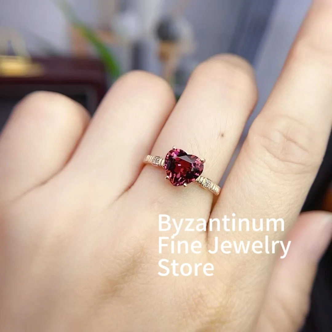 Certificate 18K Real Gold Natural Heart Cut Tourmaline Diamond Wedding Ring AU750 Engagement Bridal Jewel
