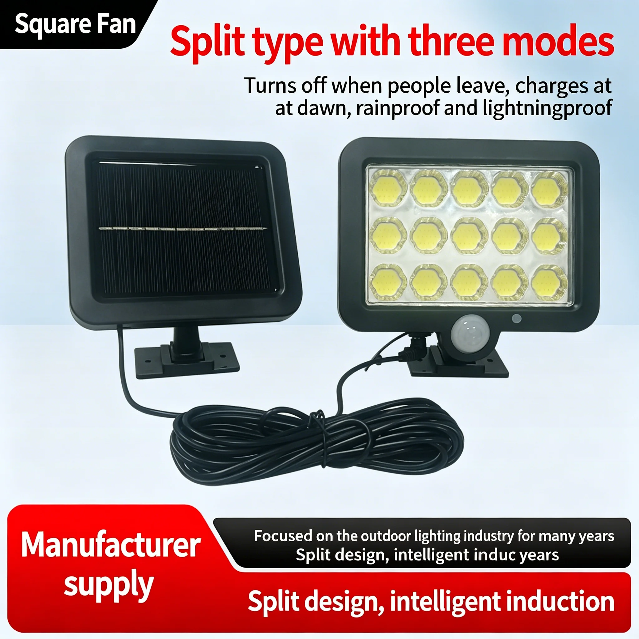 

Split LED Solar Wall Lamp 3 Modes PIR Motion Sensor Waterproof Outdoor Light Garden Courtyard Security Street Lighting