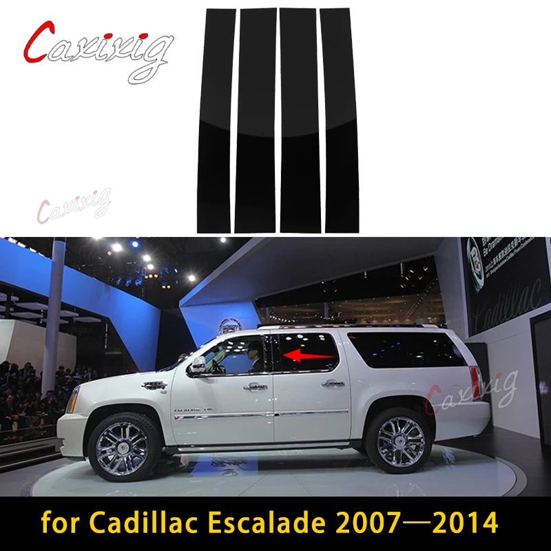 Brilhante Preto Pilar Posts para Cadillac Escalade, Window Cover Trims, adesivo para 2007, 2008, 2009, 2010, 2011, 2012, 2013, 2014, acessórios