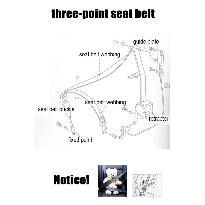 Three-Point Car Seat Belt Assembly, Front and Rear Seats Installed, Modified Safety Belt Accessories, Closed and Universal