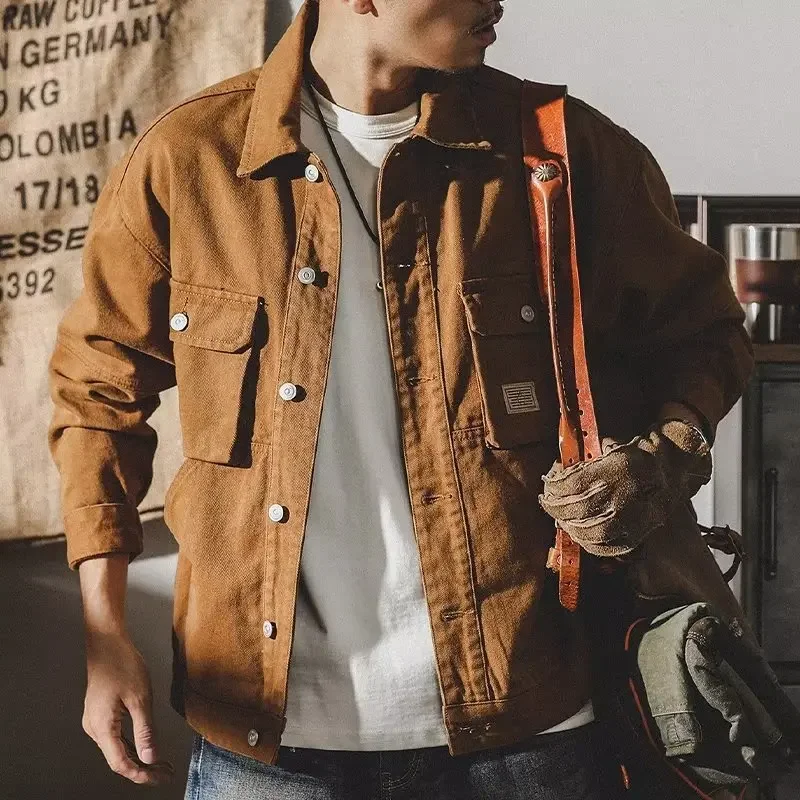 Veste en jean vintage pour homme, vêtements de travail PO gy, nouvelle mode