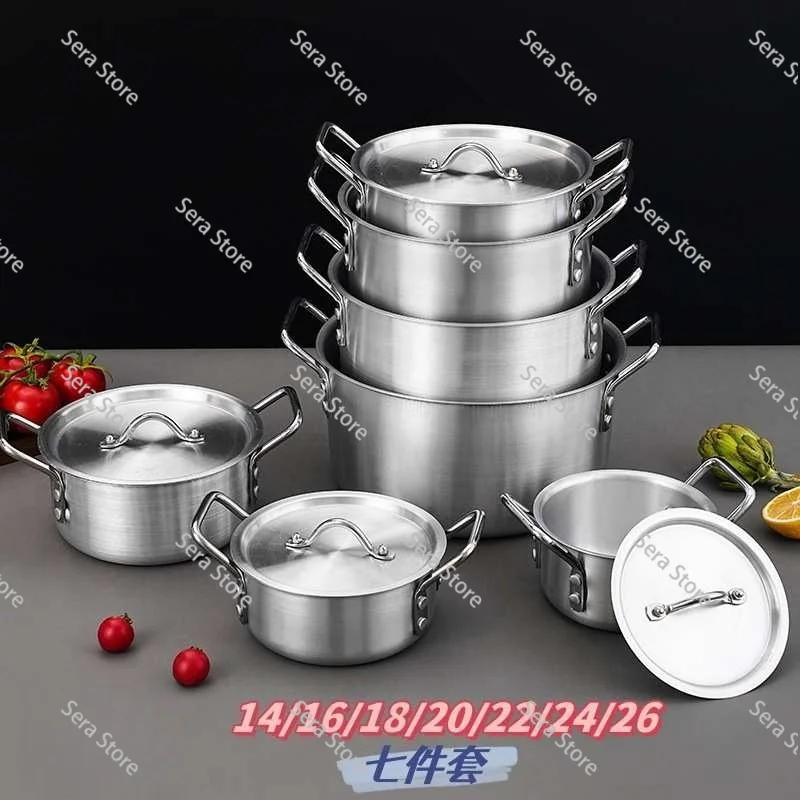 Cast Aluminum Cookware Set of 7 Piece Cooking Pot Set Non Stick Home Kitchen Cookware Aluminum