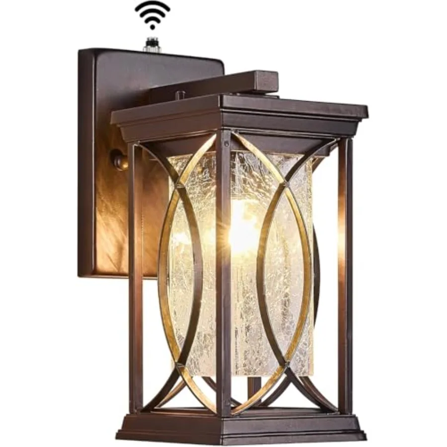 

Oil Rubbed Bronze Porch Light Dusk to Dawn Outdoor Wall Lantern Modern Exterior Light Fixture Aluminum with Crack-Like Glass IP