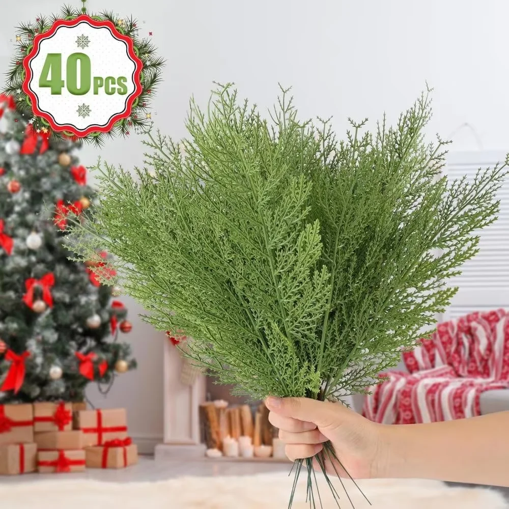 Weihnachtsstiele aus künstlichem Zedernholz, künstliche Zedernzweige aus künstlichem Zedernholz, weihnachtliche grüne Kiefernpicks zum Basteln von Kranz – Detail 1