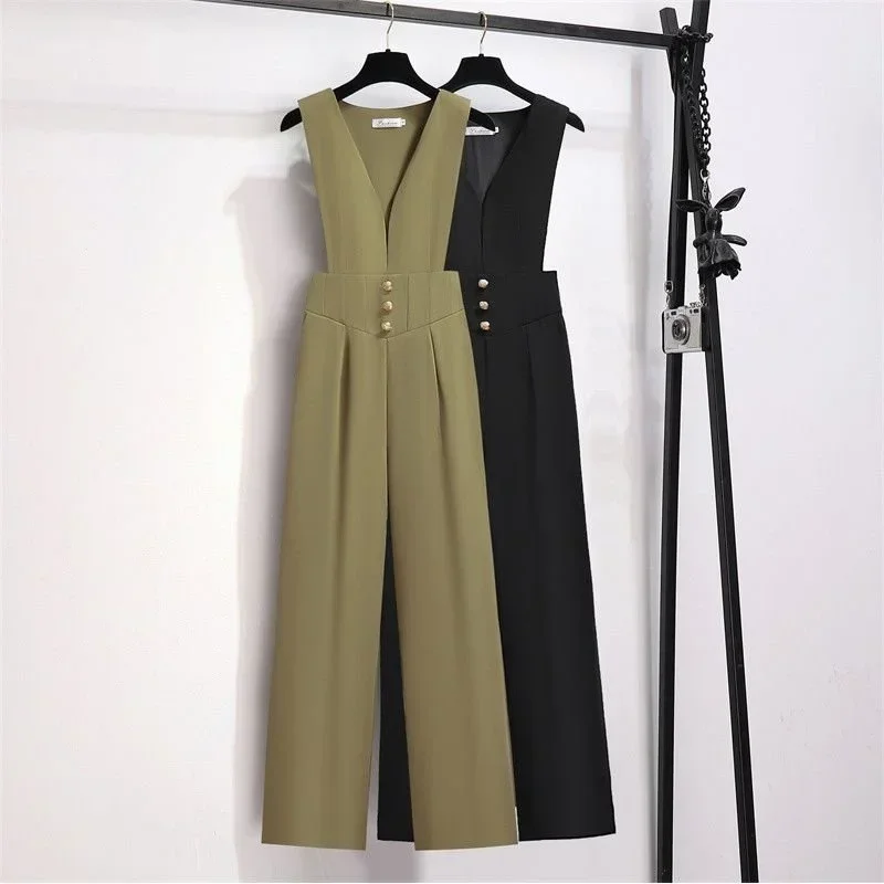 Jumpsuits Women Wide Leg High Waist Office Ladies Sleeveless Ins Fashion Solid All-match Classic Female Clothes