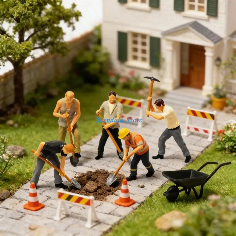 U2JC 1:64 Scale Miniature Construction Worker Digging Treasure Road Scene Model Durable Resin for Home Office Decoration Gift