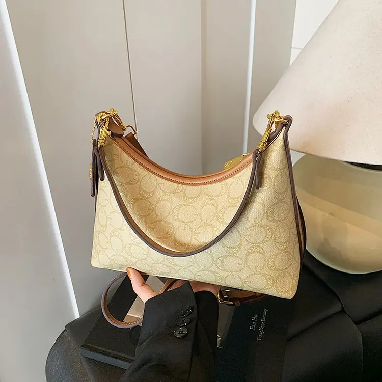 

‌Y2K Retro Underarm Bag Women 2025 Geometric Print Cowhide Leather Shoulder Purse Adjustable Strap Streetwear Daily Outfit Bag