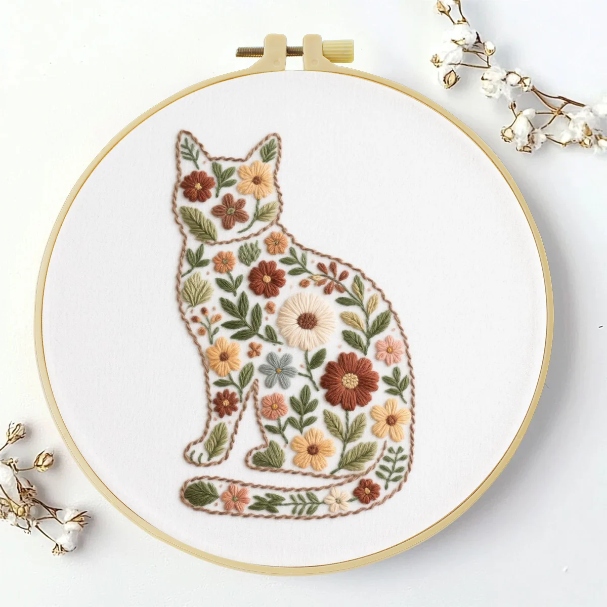 1 Stück 20X20CM/15X15CM 7,87/6,3 Zoll Ein aus Blumen bestehendes Katzen-Bild Stickerei-Starter-Kit DIY-Kit DIY-Stickerei-Kit Handarbeiten – Detail 4
