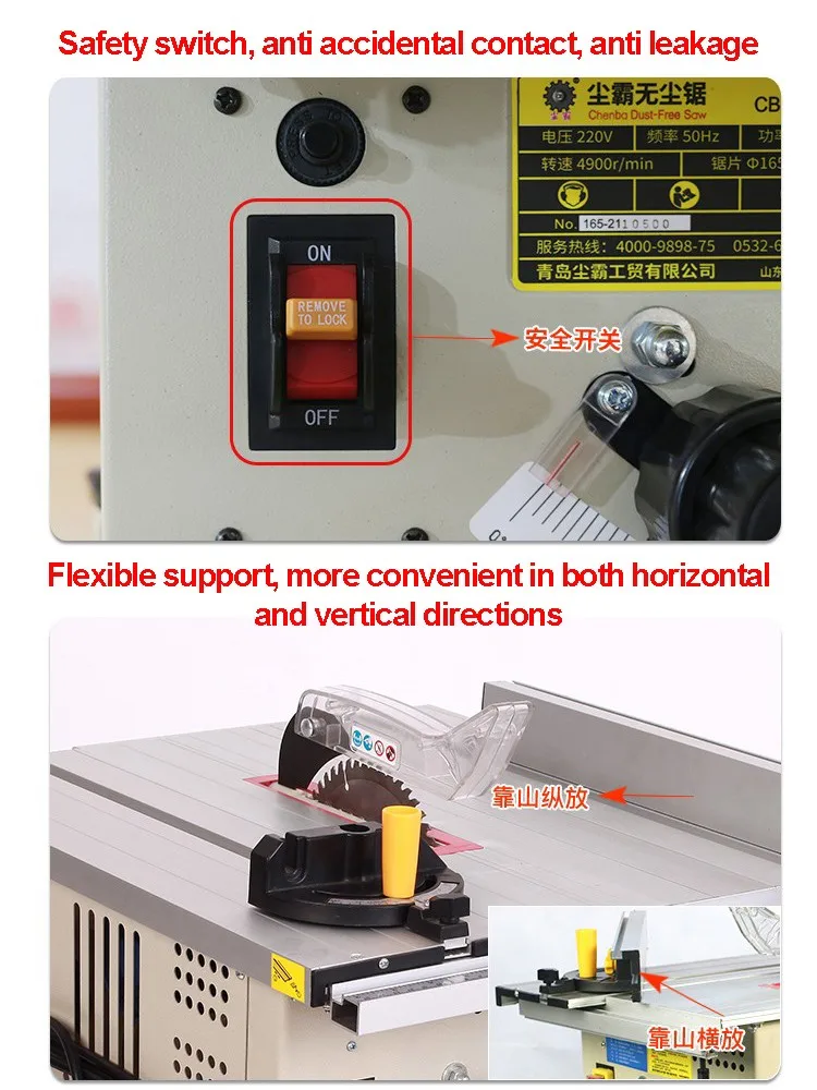 Ajustável Dustless Miter Saw, Deslizando Madeira Corte Tabela Saw, Madeira DIY Serra elétrica, ângulo, novo modelo, 2024