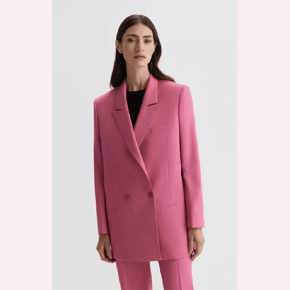 Rose Pink Double Breasted Women Pants Suit 2 Pieces Blazer Trousers Custom Made Set Formal Evening Party Dress