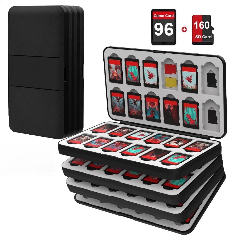 

Switch Game Case Holder for Switch 2 OLED Lite with 96 Cartridge Slots and 160 Micro SD Card Storage Portable Game Protective