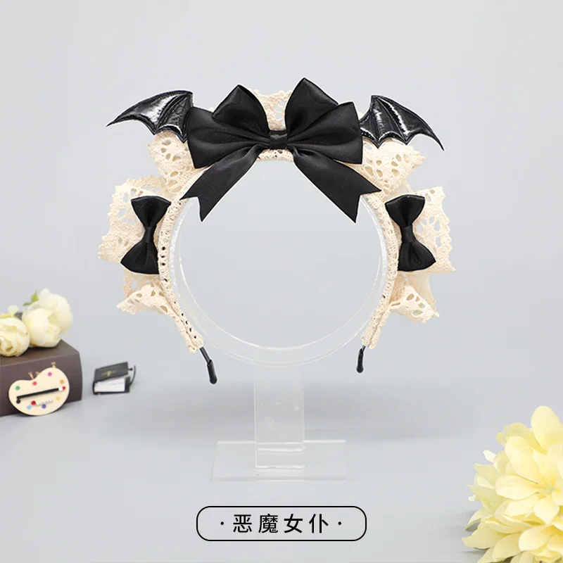 Lolita Goth Fascia Demone Cameriera Mostra di fumetti Costumi Cosplay Copricapo Anime Halloween Ali di pipistrello Cerchietti per capelli