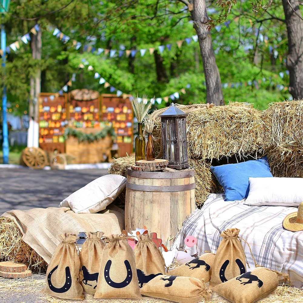 5 Stück Western-Pferd-Geschenktüten, Cowboy-Party-Dekoration, Kordelzug, Pferdekopf und Hufeisenmuster für Cowboy-Geburtstagsparty-Geschenk – Detail 4