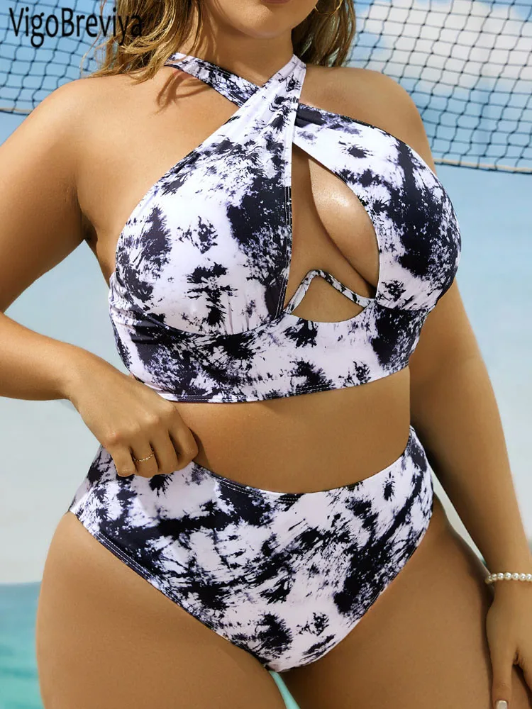 VigoBreviya 2025 imprimer taille haute 2 pièces grande taille Bikini femmes croix Push Up creux courbé maillot de bain plage dame grand maillot de bain