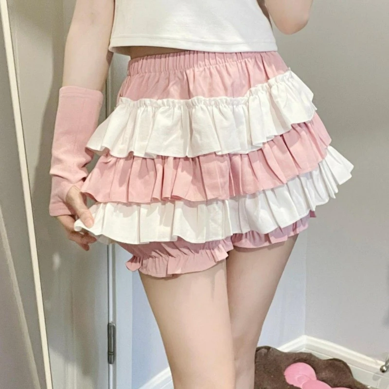 

Harajuku Y2k Lolita Safety Short Pants Women Kawaii Ruffles Bloomers Knickers Japanese Cute Elastic Waist Pumpkin Shorts Skirts