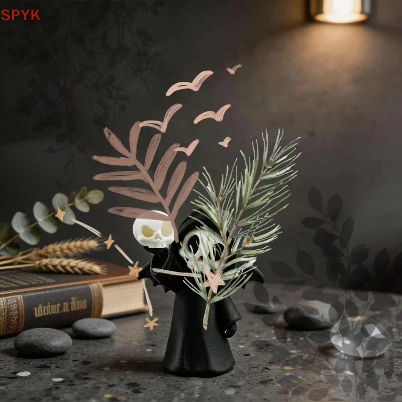 Mini Grim Reaper Resin Figure With: Wings Kawaii Skeleton Statue Gothic Desktop Ornament