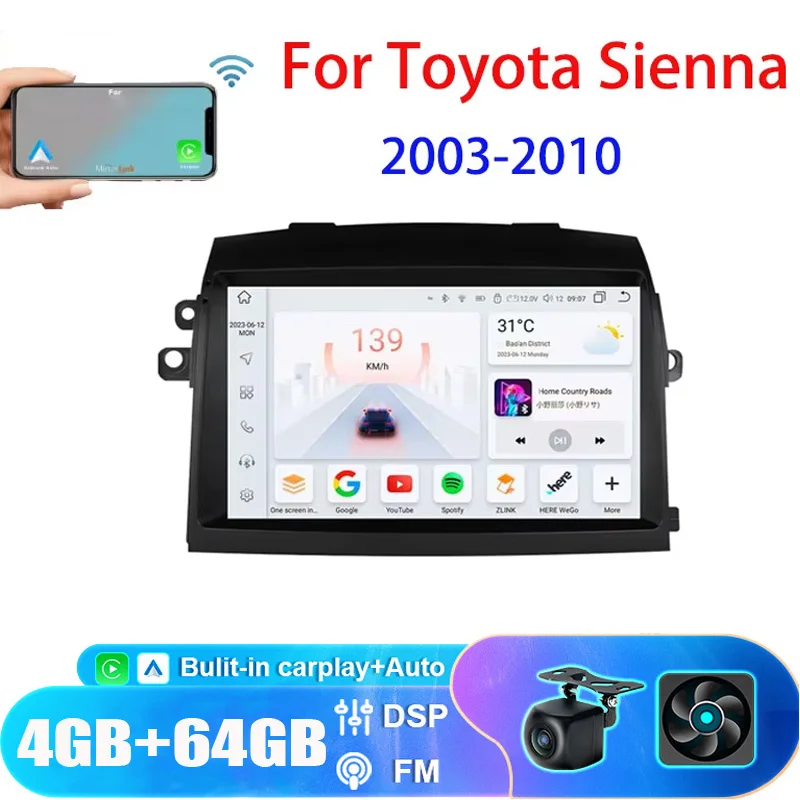 

9" Android13 For Toyota Sienna 2004-2010 Wireless Carplay Car Stereo Radio Reverse Image Multimedia Video Player Stereo GPS