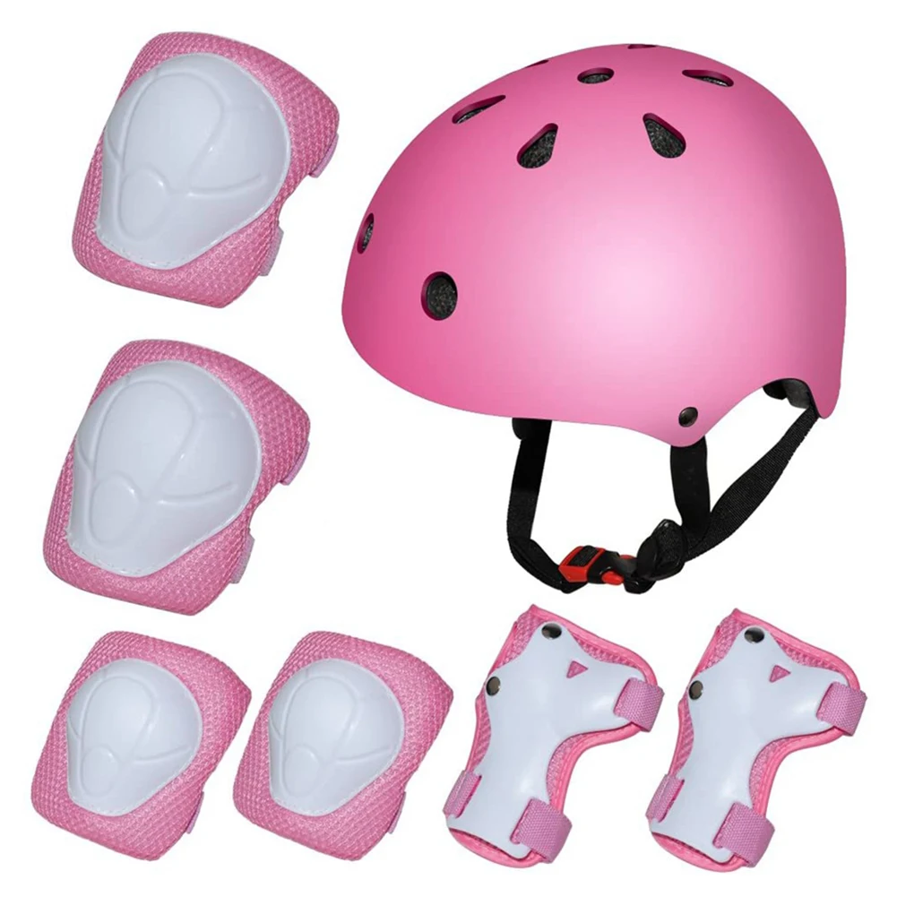 7PCS Children Roller Skating Protective Gear Helmet Knee Pads Elbow Guard Lumbar Pad Bike Protective Supplies