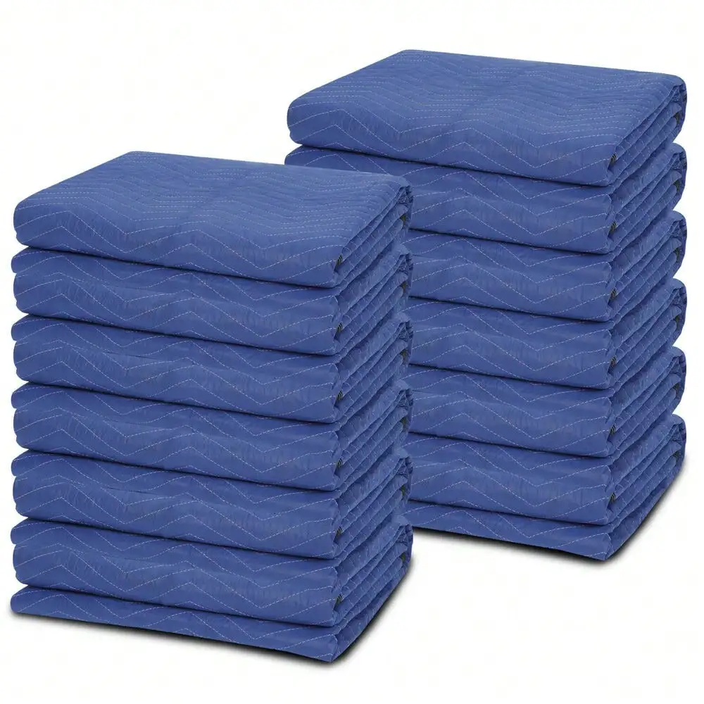 

12 Pack Moving Blankets 80" x 72" Pro Economy Blue Shipping Furniture Pads