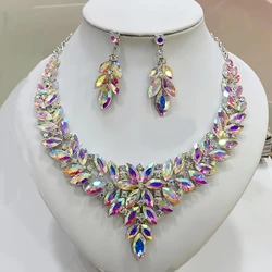 Stonefans Statement Necklace Earrings Sets for Bridal Boho Banquet Gift Colourful Dubai Rhinestone Jewelry Sets Wedding Women
