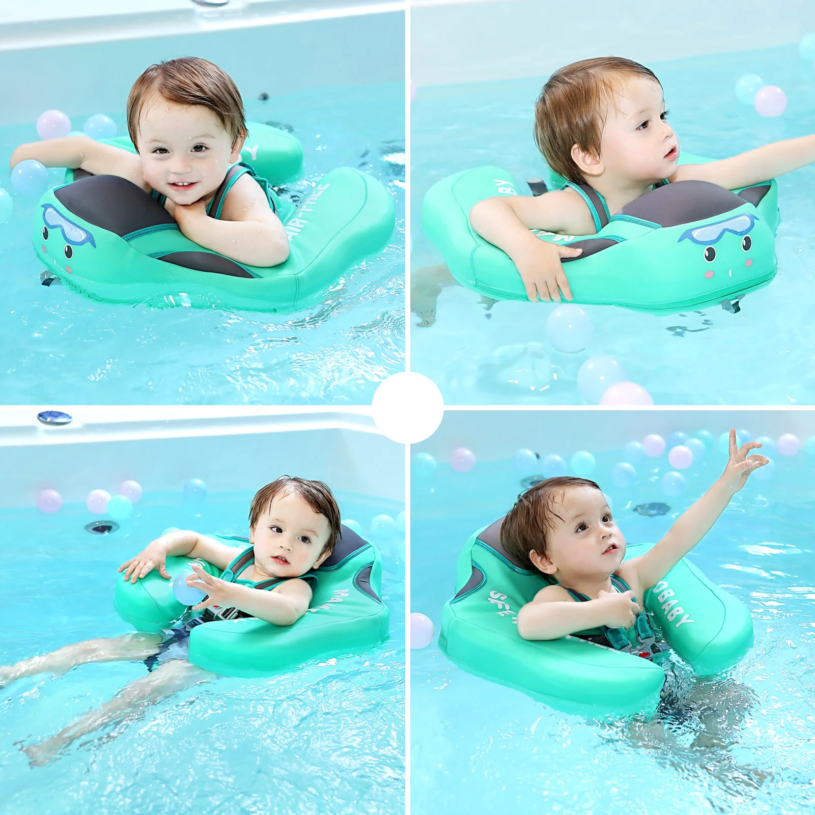 Mambobaby Float Dropshipping Non-Inflatable Baby Float with Canopy Waist Swimming Chest Floater with Tail Float Trainer