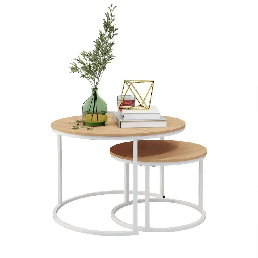 

Round Coffee Table Set of 2 End Table for Living Room,Stacking Side Tables,Sturdyamp Easy Assembly,Wood Look Accent Furniture w