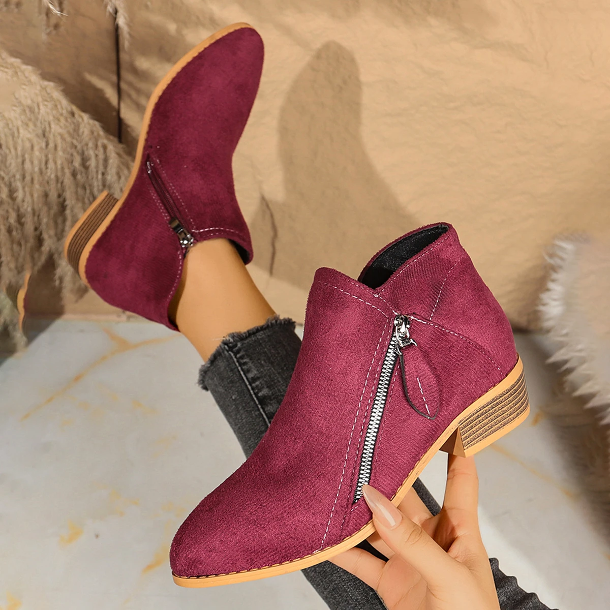 Frauen Stiefel Herbst/winter Seite Stiefeletten Weibliche Niedrigen Absatz Niedrigen Rohr Student College Stil Frauen Schuhe Bequeme Outdoor schuhe – Detail 2