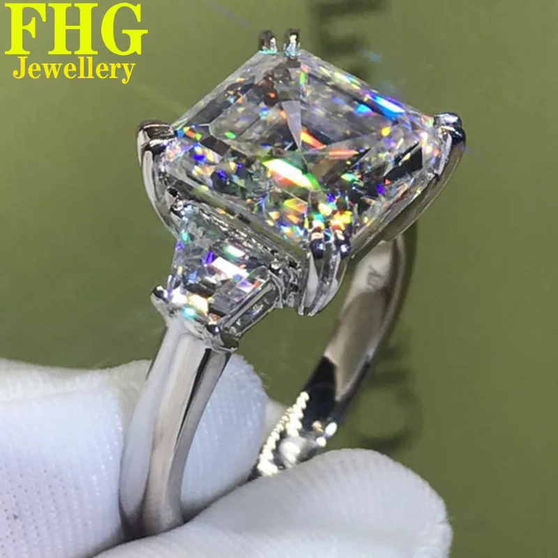 6 7 8 9 10 Carat Solid Au375 9K White Gold Ring DVVS1 Moissanite Diamonds Asscher Shape Wedding Party Engagement Ring