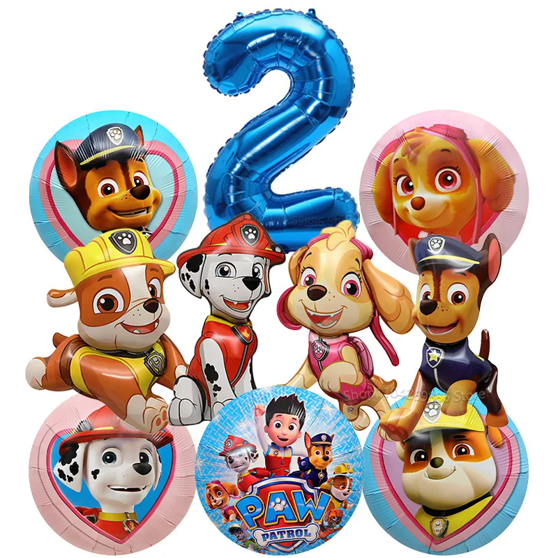 10-teiliges Paw Patrol Ballon-Set Hunde-Folienballons 32 Zoll Blau Rosa Zahlenballon für Kinder 1-9. Geburtstag Party-Dekoration für Jungen & Mädchen