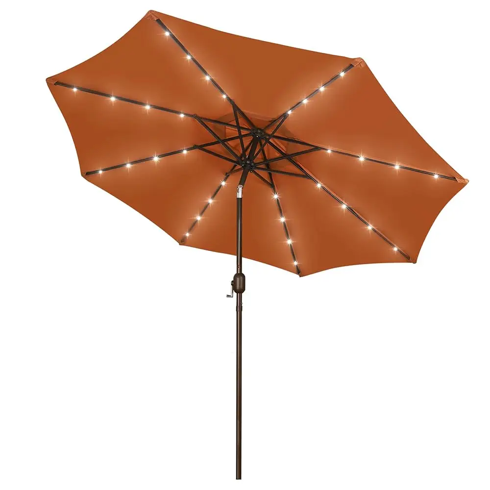 

9 Ft Solar Umbrella With 32 Led Lights For Garden, Deck, Backyard (Rust)