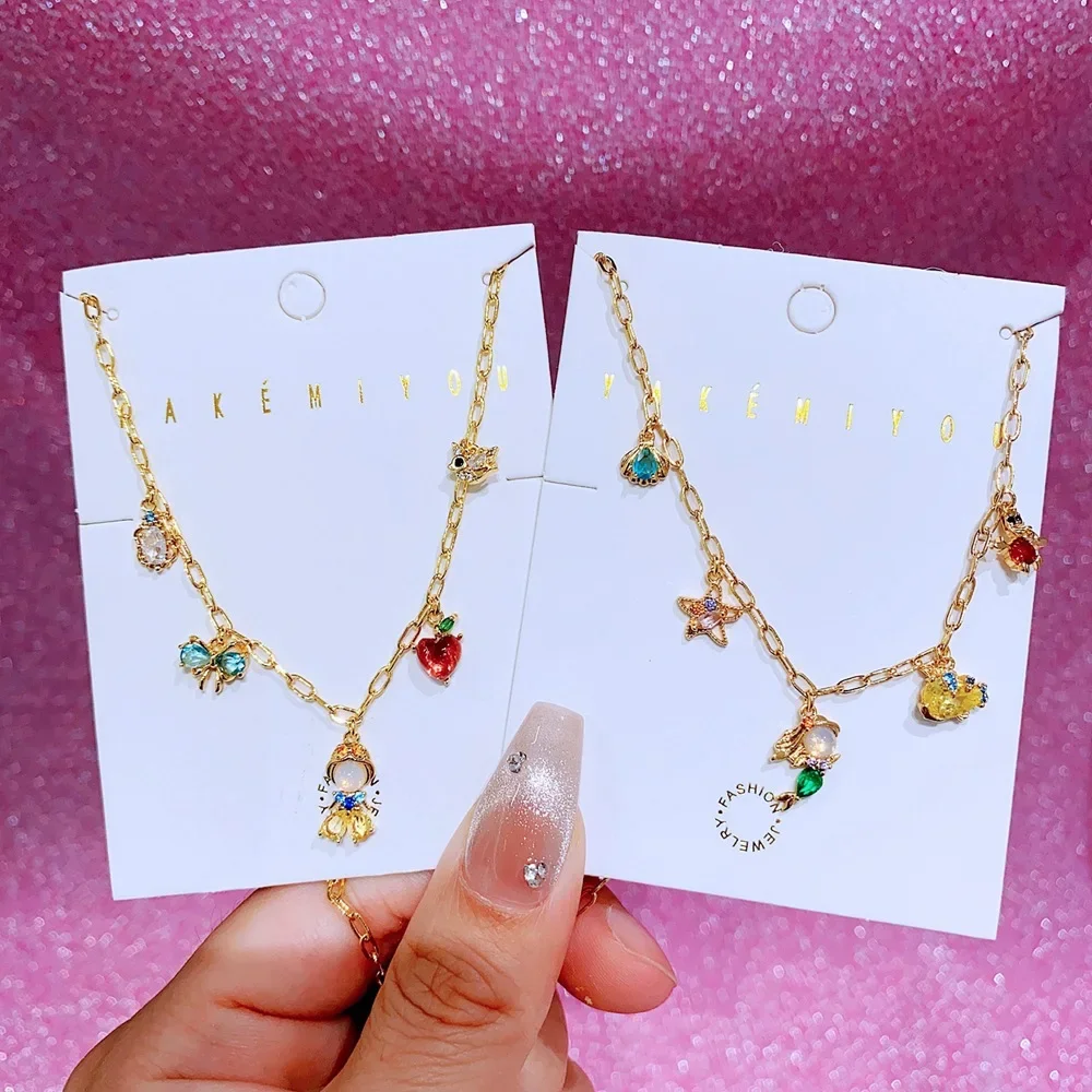 Disney Series Necklace Cartoon Figure Fairy Tale Princess Pendant Fashion Zircon Clavicle Chain Jewelry Girls Toy Christmas Gift