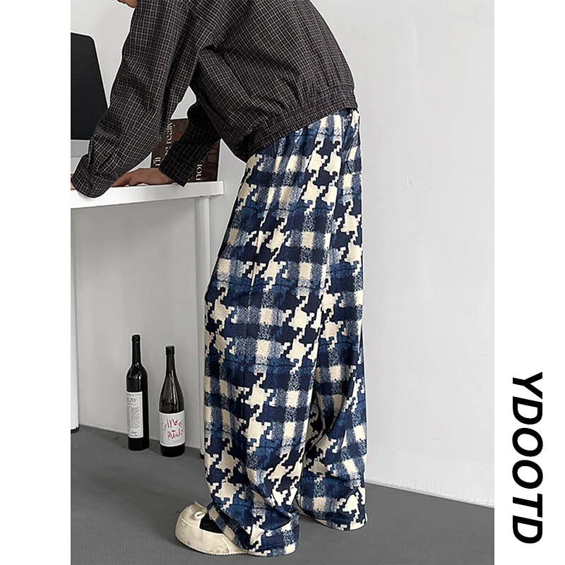 

Loose Casual Pants for Men Summer Blue Patchwork Plaid Loose Fit Comfortable Straight Leg Trousers for Couples Large Size