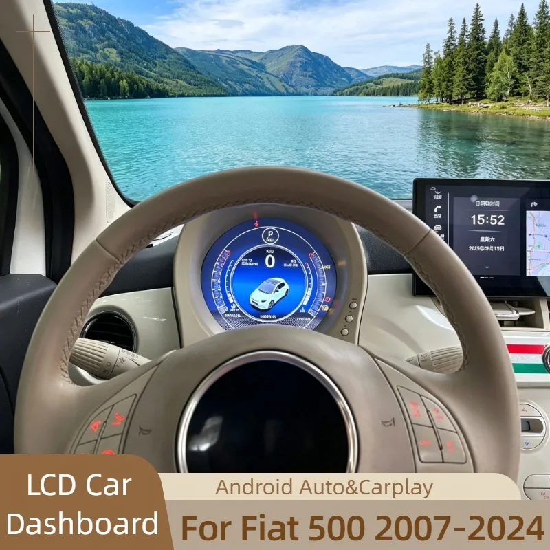 LCD Carplay Auto Car Dashboard Meter 7 Inch For Fiat 500 2007-2024 Digital Instrument Cluster Cockpit Speed Panel Speedometer