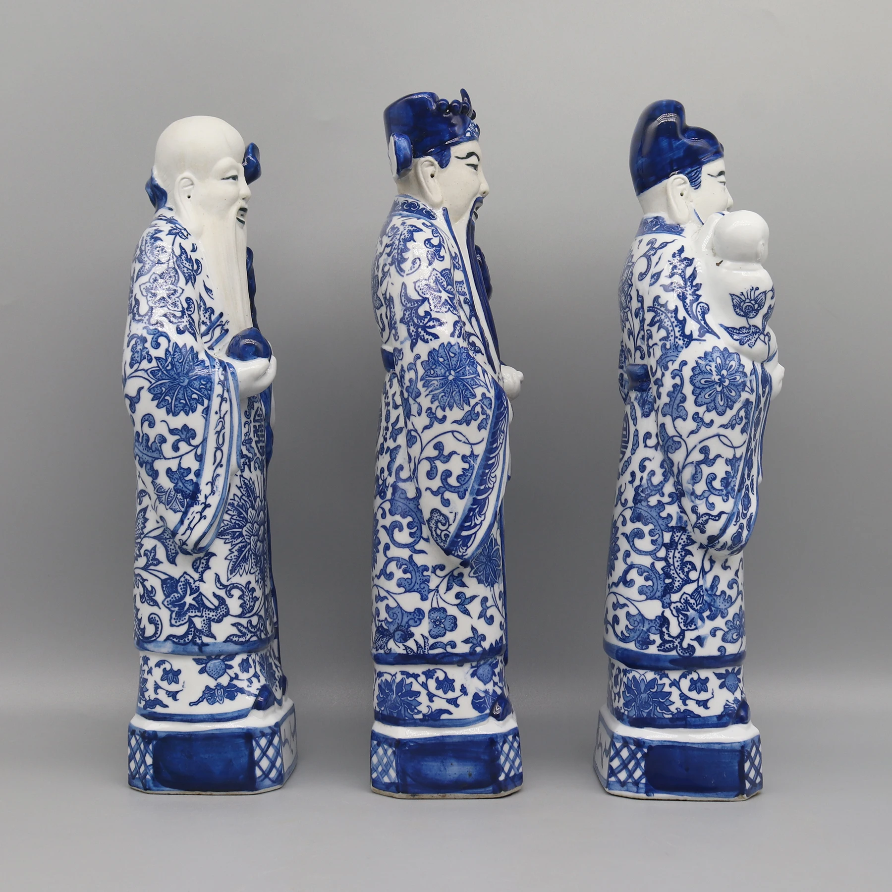 The Three Gods of Fortune,Prosperity and Longevity, Porcelain Figurines, Ceramic Statues