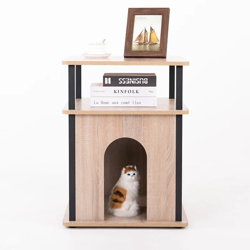 Pet House Wooden Tea Coffee End Table Bedside Nightstand Night Stand Table With Pet Cat Houses