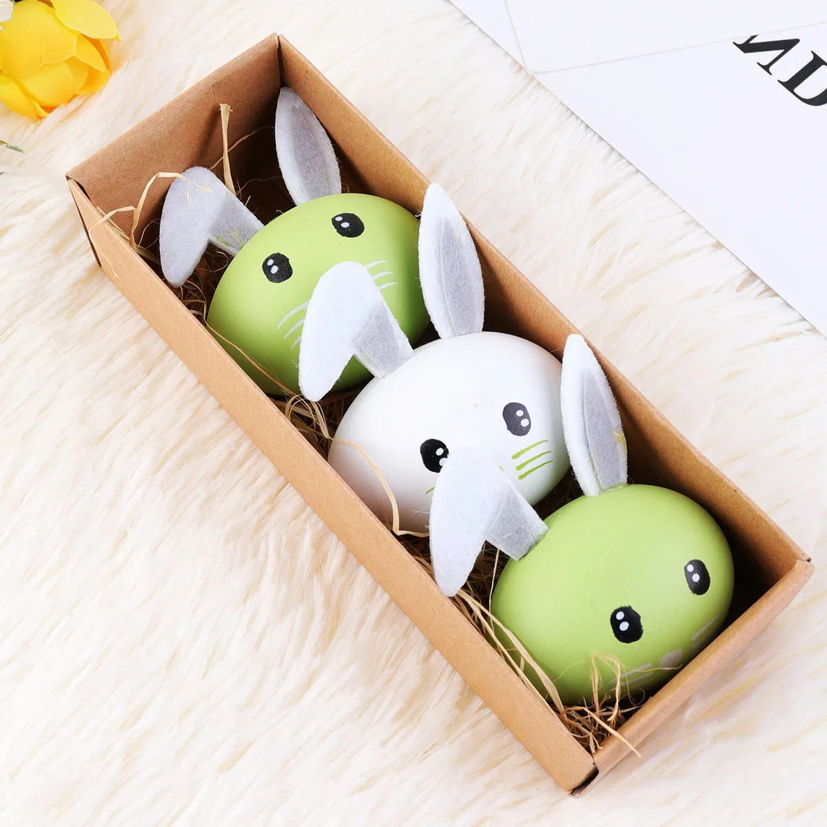 

Easter Rabbit Egg Ornament Green White Folding Ear Desktop Decoration Easter Decor Rabbit Painting Happy Atmosphere