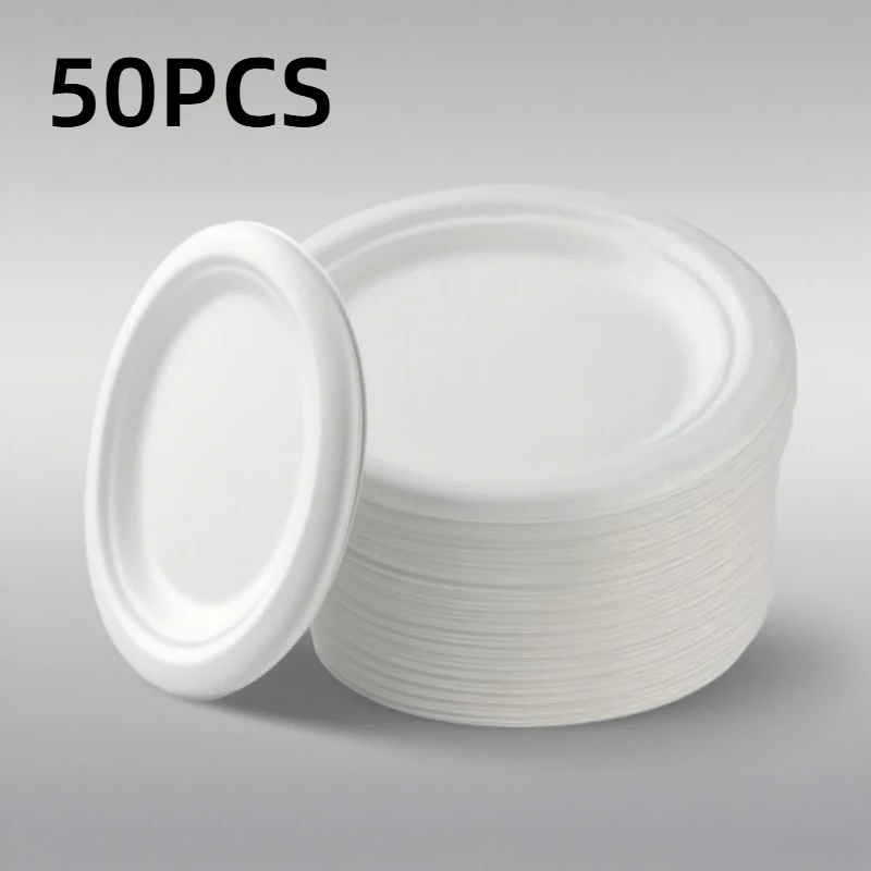 

50pcs Disposable Round Paper Plates Birthday Party Paper Plates Suitable for Home Barbecue Picnics Restaurants Food Container